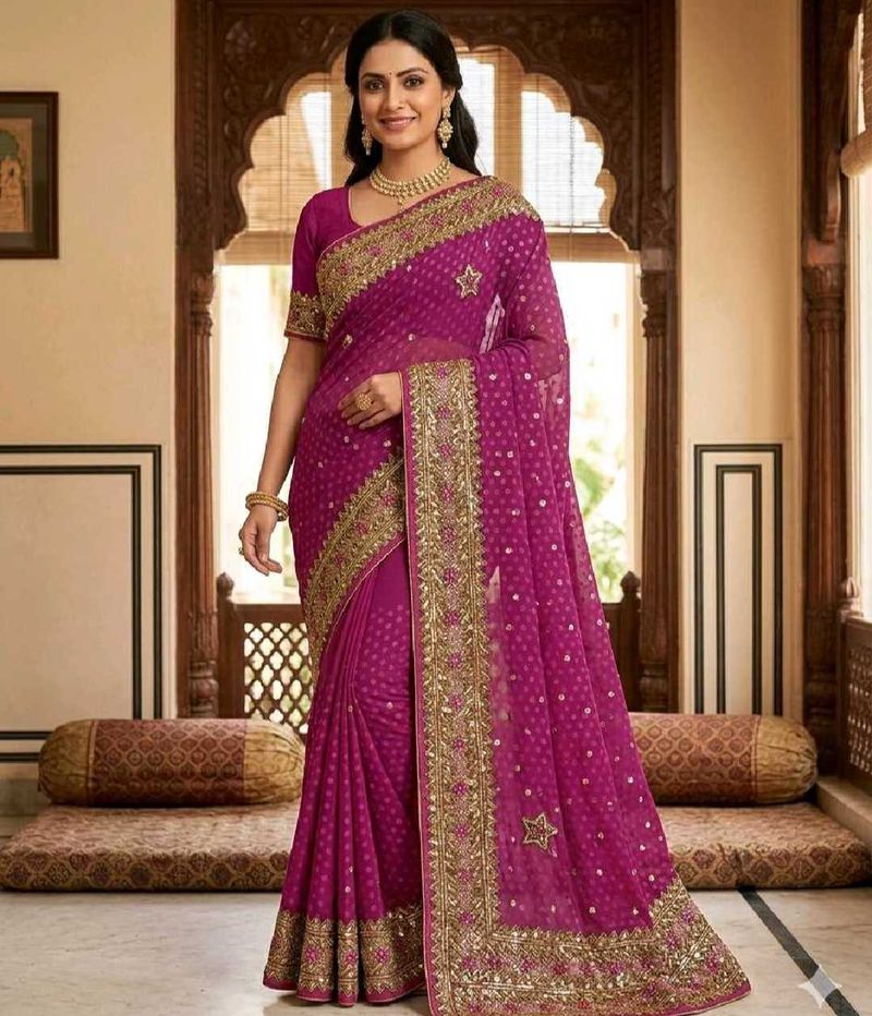 Exquisite Embroidered Pink Saree