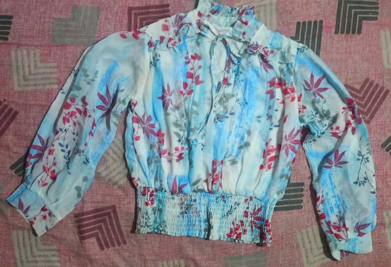 Floral Print Blouse with Tie Neck