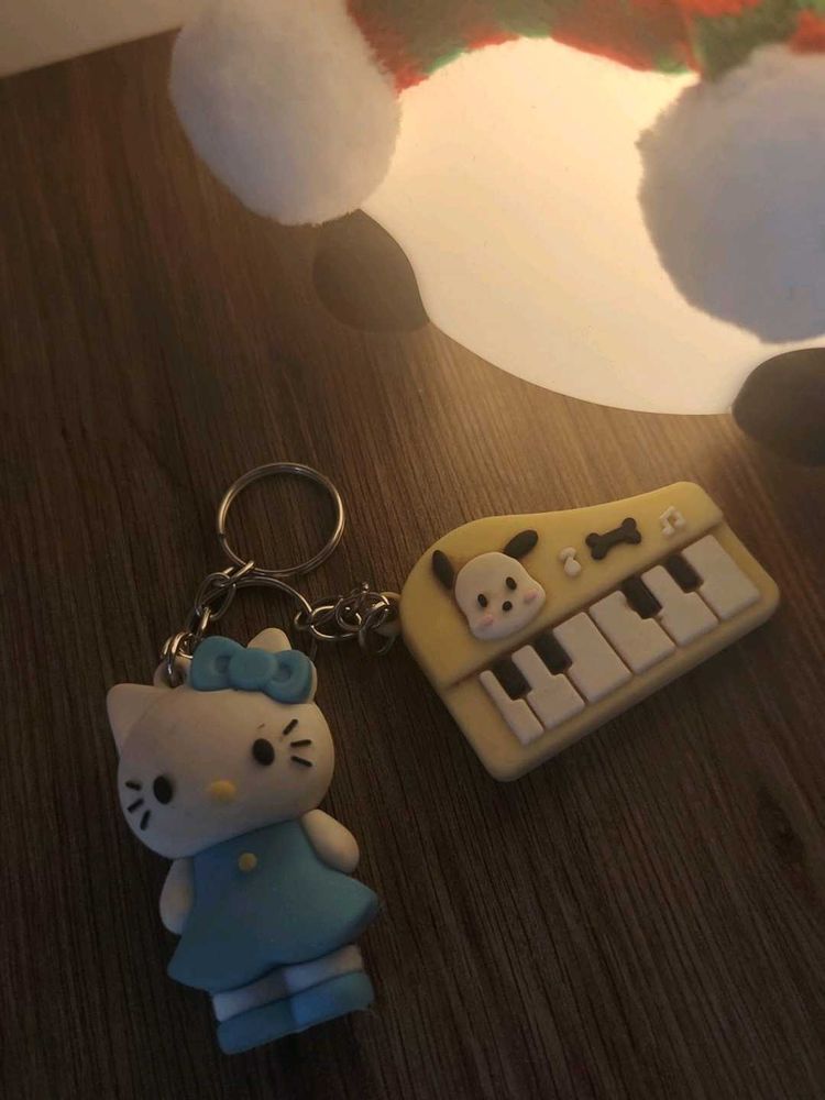 Cute Hello Kitty and Dog Piano Keychain Set of Two