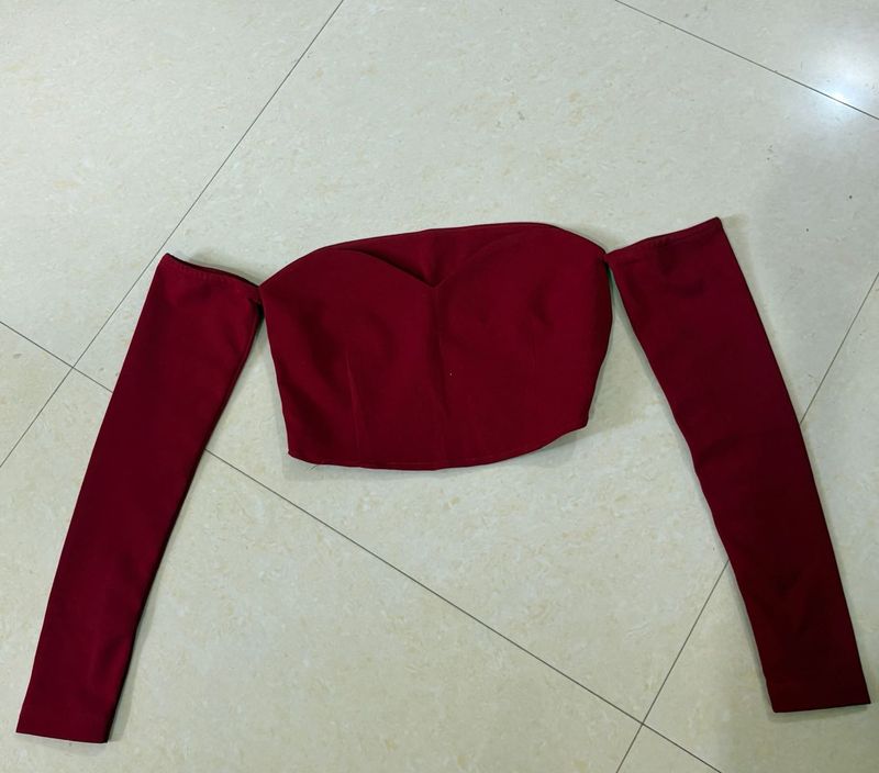 Chic burgundy Off-Shoulder Crop Top