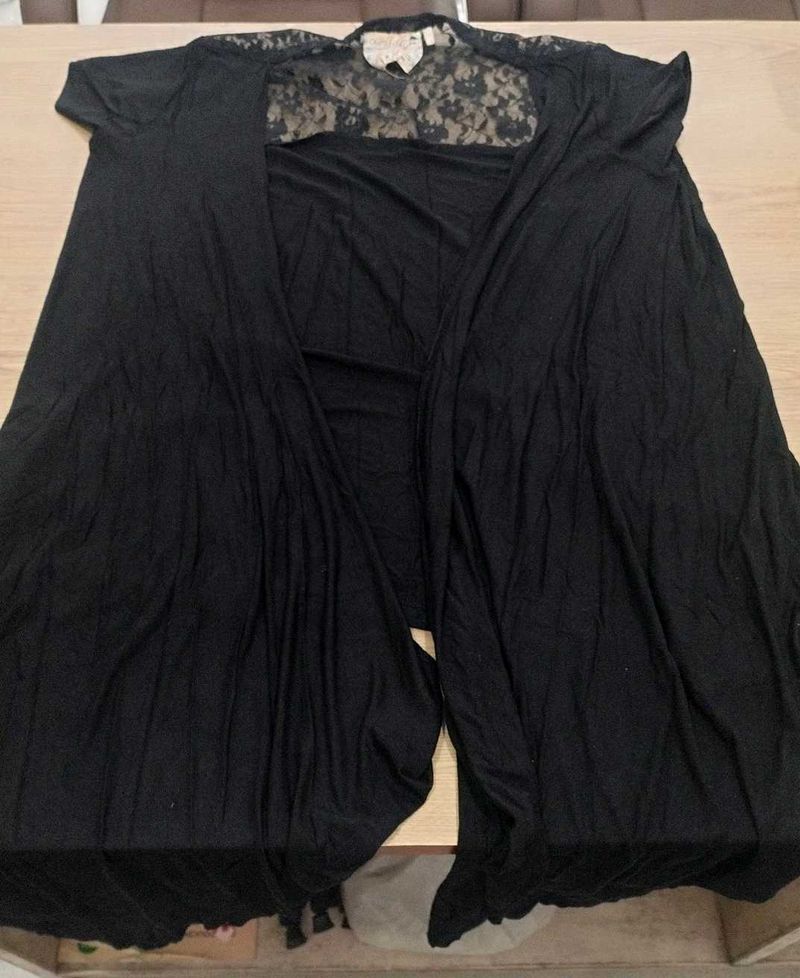 Black Lace Trim Open Front shrug
