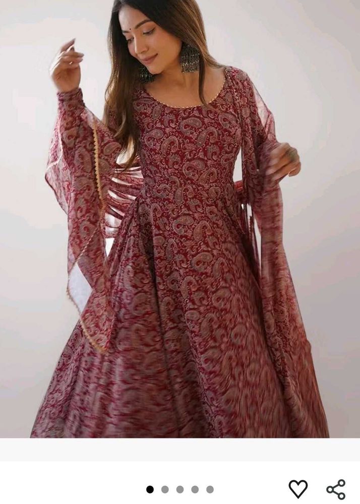 Elegant Red Paisley Print Anarkali Suit Set