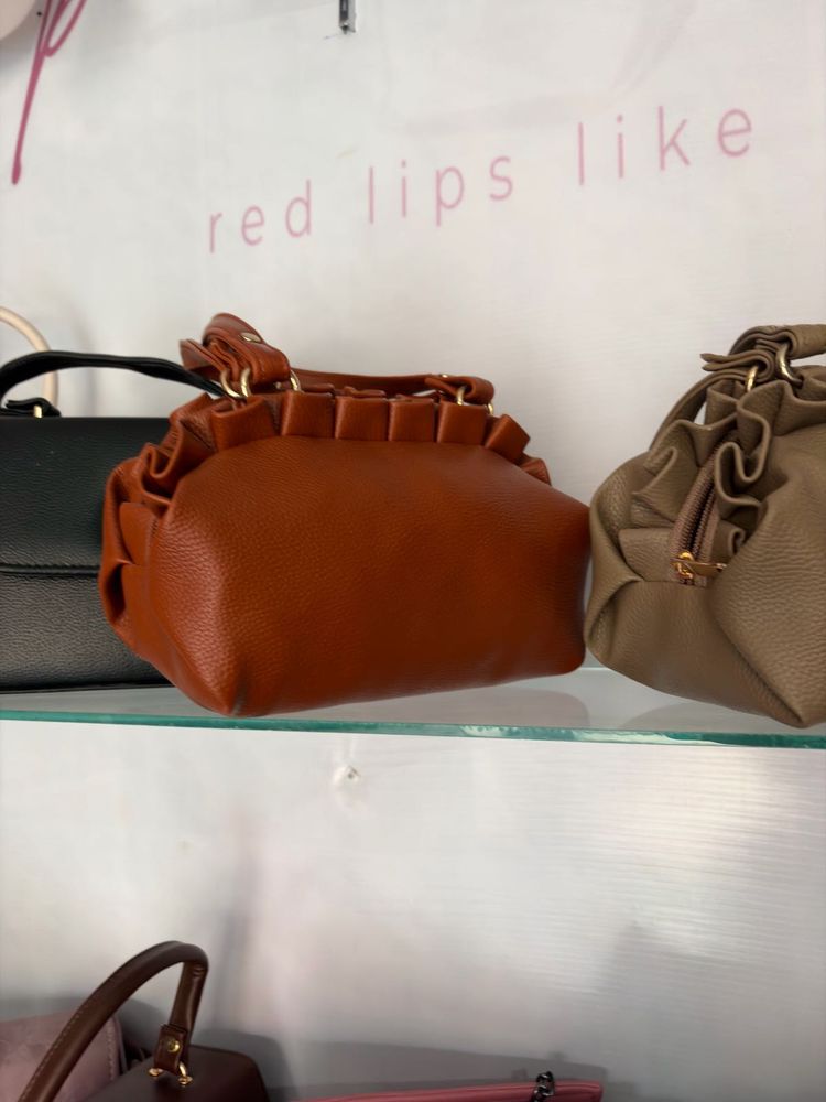 Chic Brown Ruffle Detail Handbag