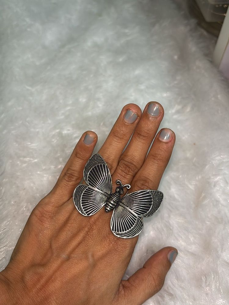 Black Oxidised Butterfly Ring