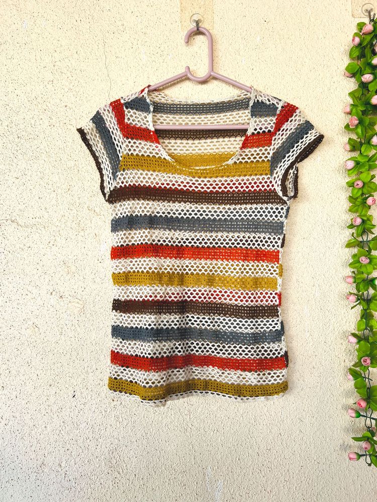 Striped Crochet Knit Top