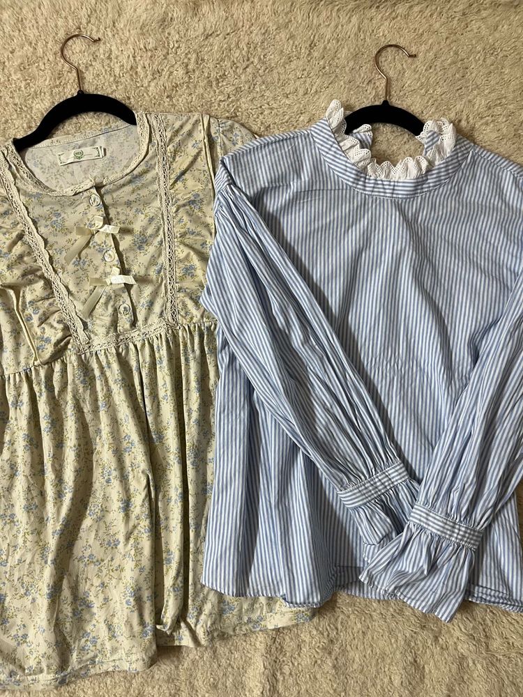 Cute Floral &amp; Striped Tops Set