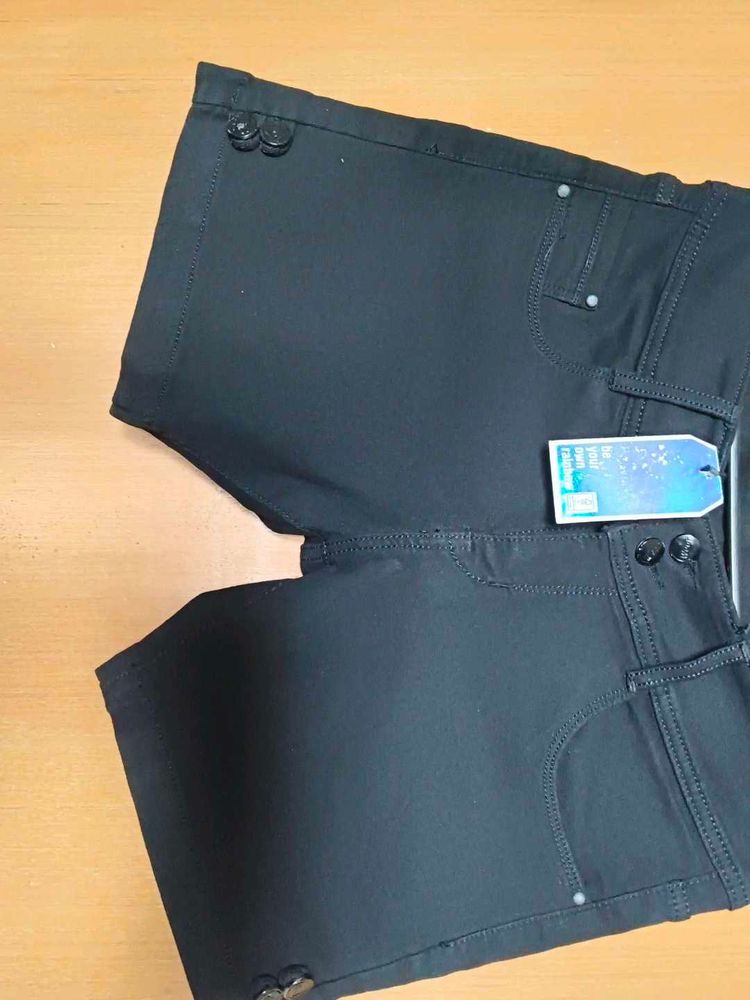Black Fitted shorts with Button Detail