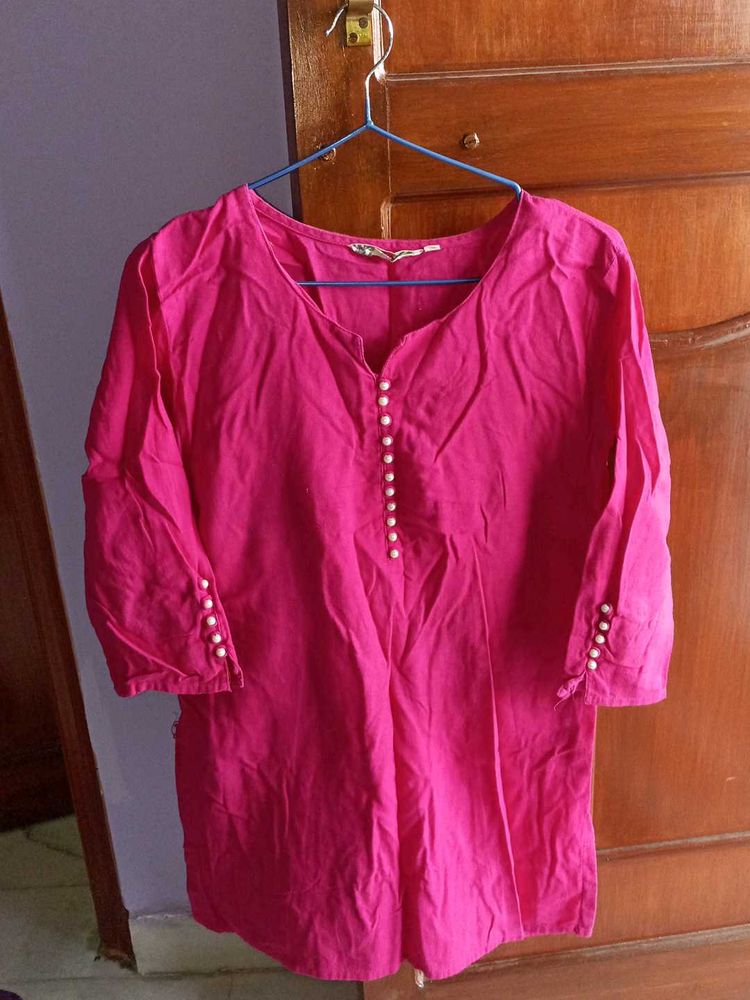 Hot pink beaded short kurti