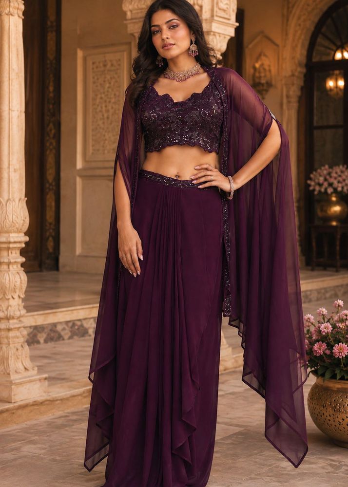 Designer Lehenga Choli Set wine color