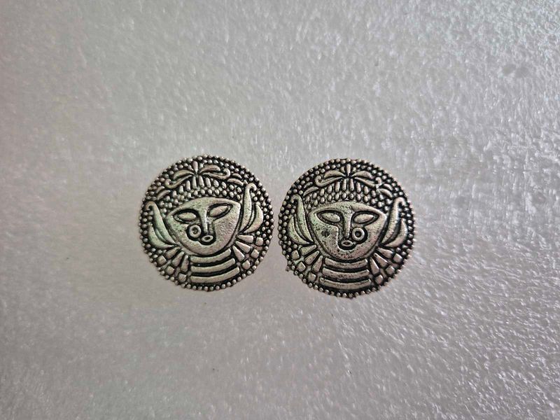 Tribal Face Round Earrings - Unused