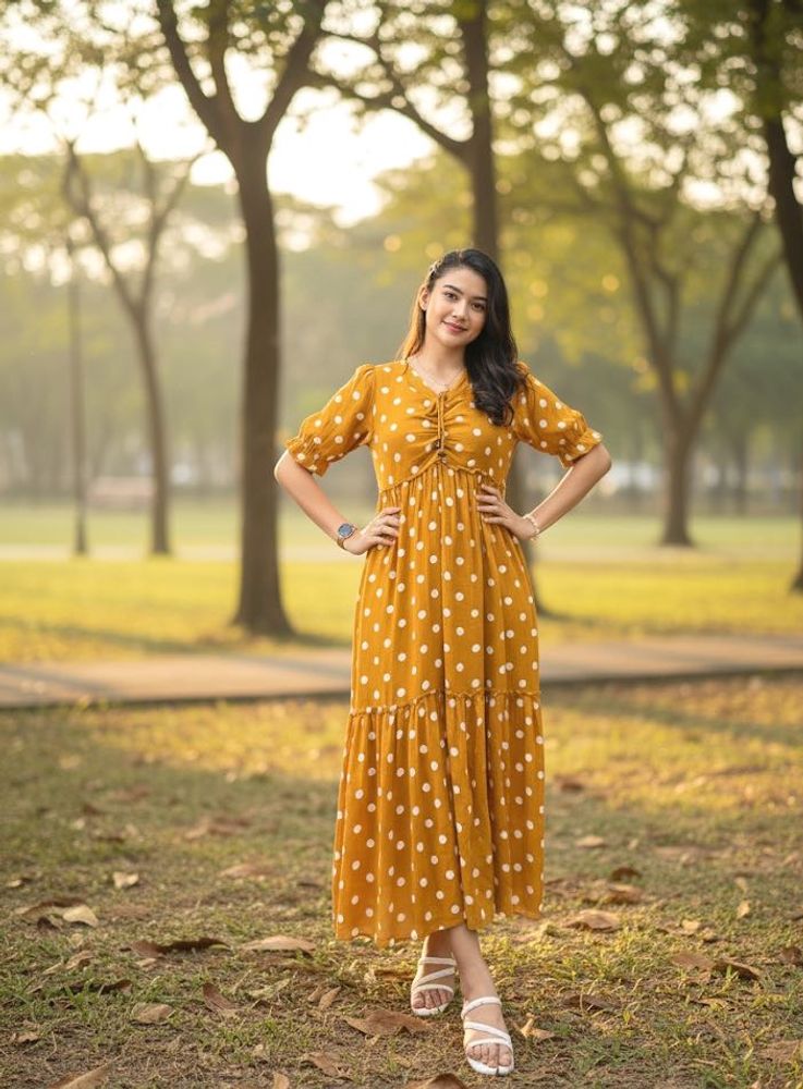 Mustard Polka Dot Maxi Dress
