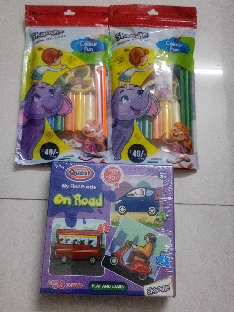 Skoodle Colour Fun Pencils &amp; On Road Puzzles