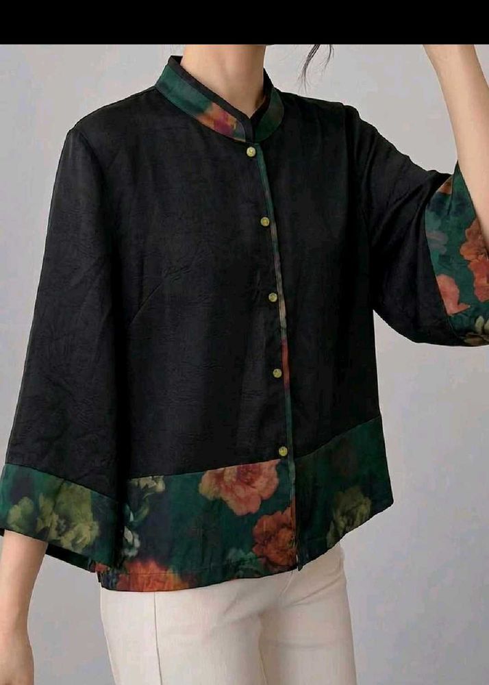 Black Floral Kimono Style Kurta