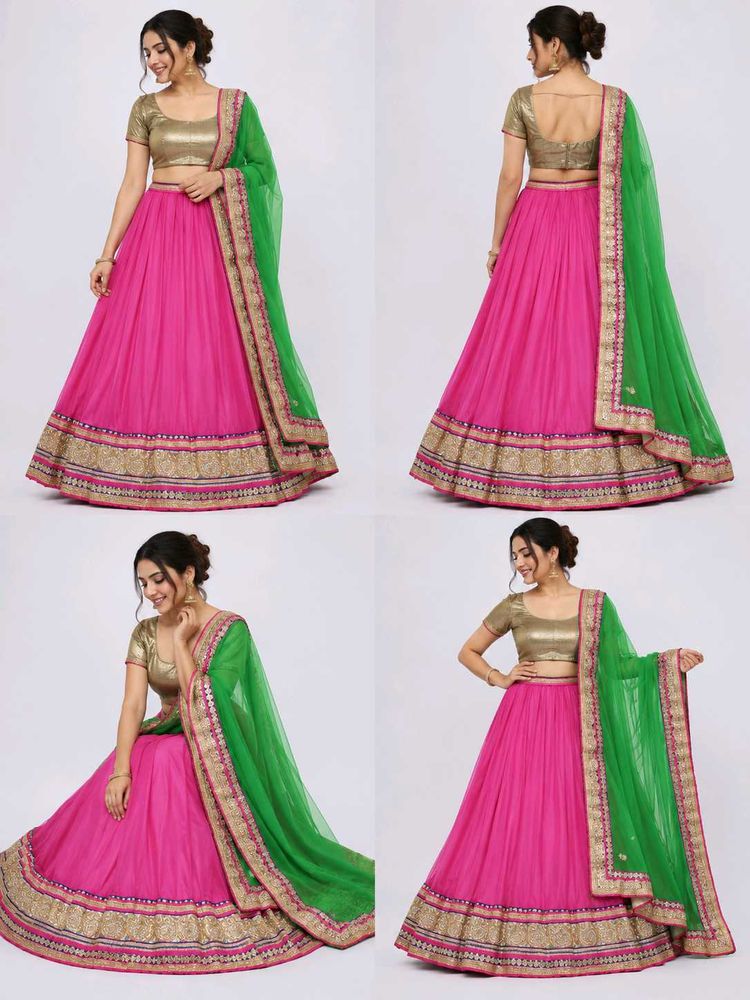 Stunning unstitched Pink &amp; Green Lehenga Choli Set