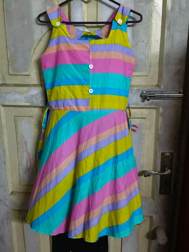 Pure Cotton Colorful Striped Summer Dress