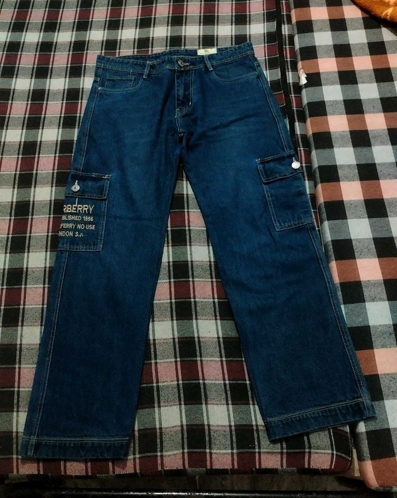 Stylish Blue Denim Cargo Pants