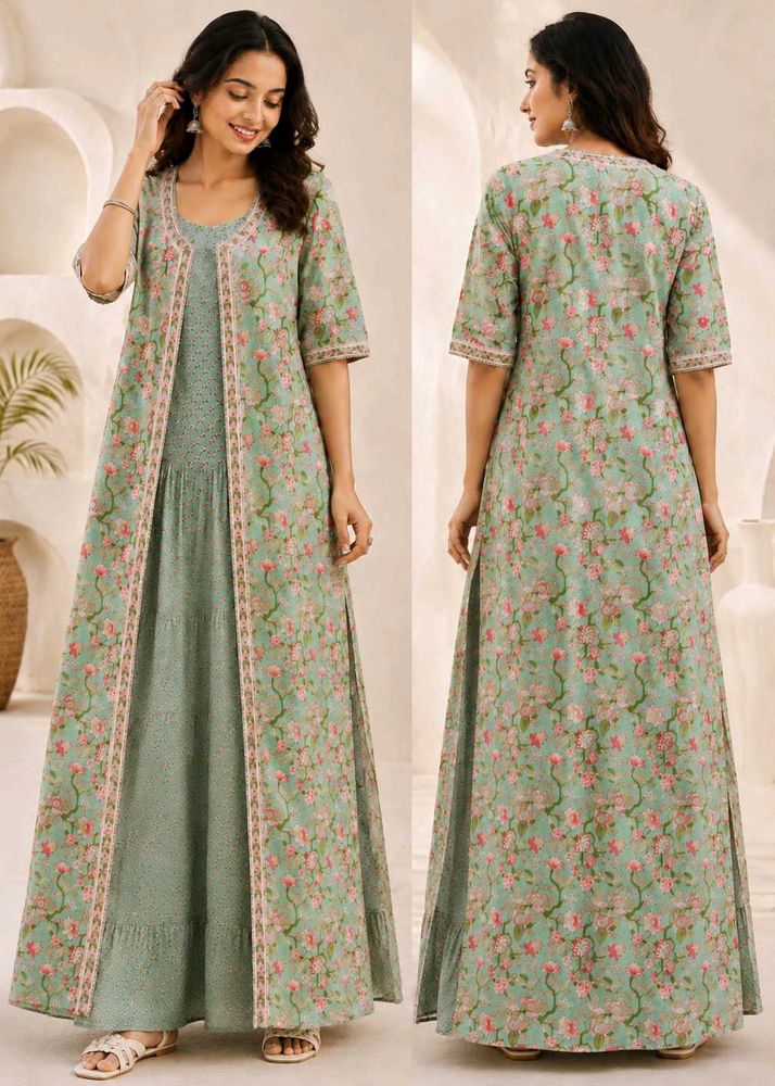 2 Way styling Print Kurta Set with coat &amp; duppata