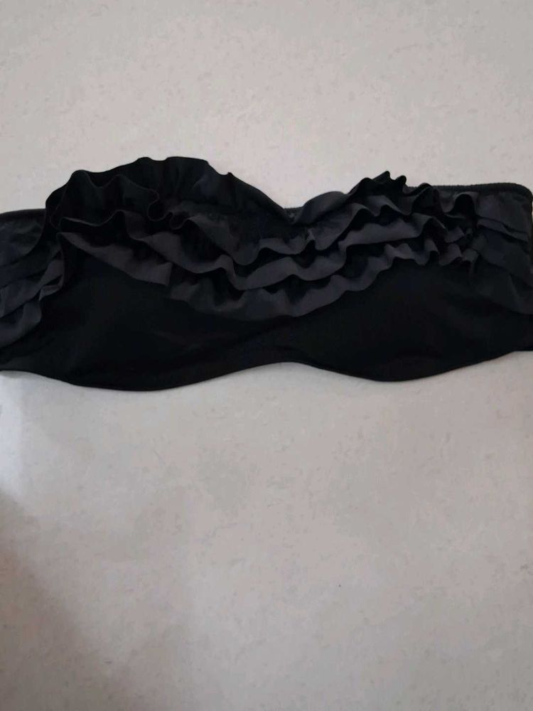 XL Black Ruffled Bandeau Bikini Top
