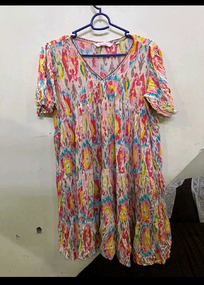 Boho Print Tiered Mini Dress