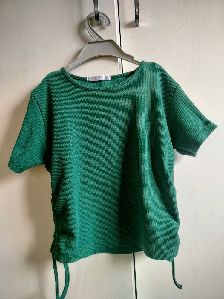 Green Ribbed Short Sleeve Top