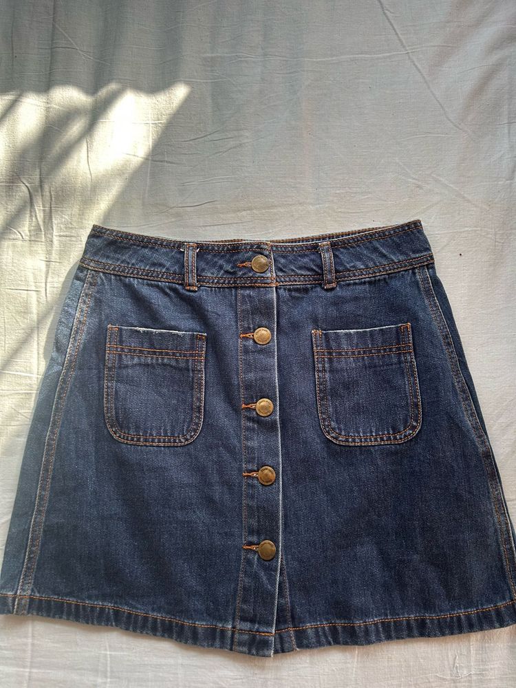 Denim Buttoned Up Mini Skirt