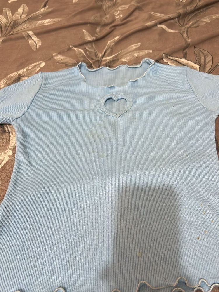 Cute Baby Blue Heart Cutout Top