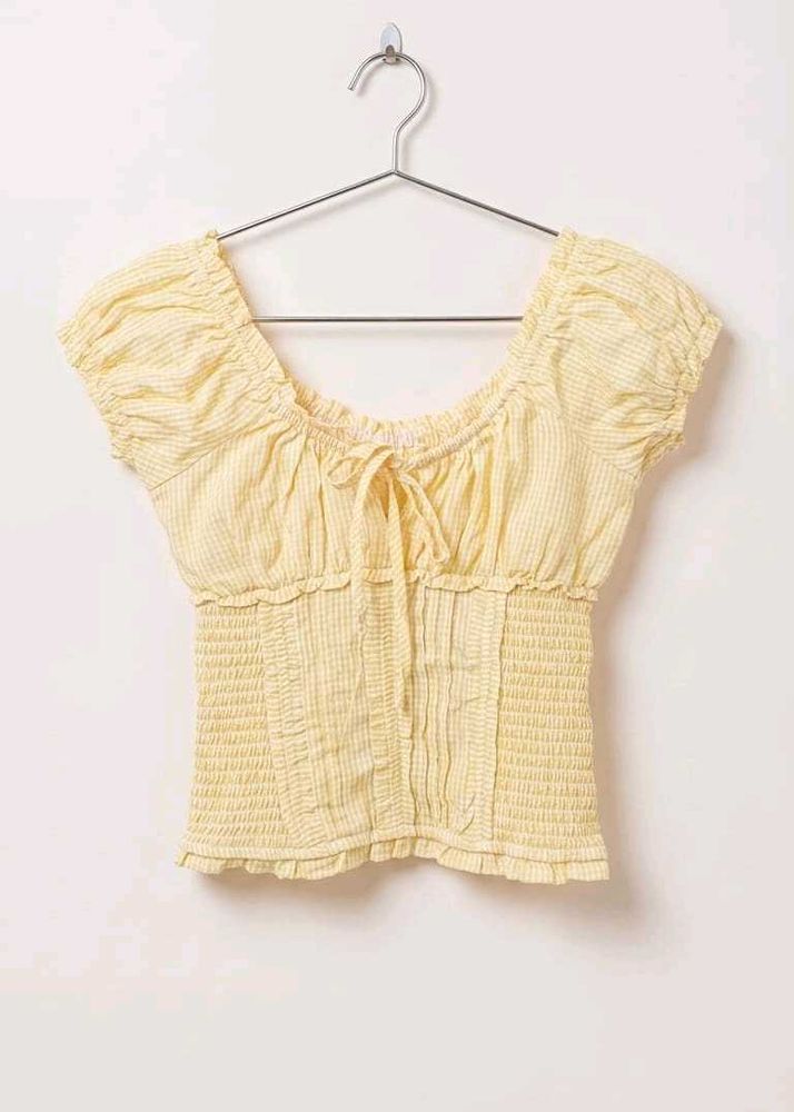 Yellow Gingham Smocked Crop Top