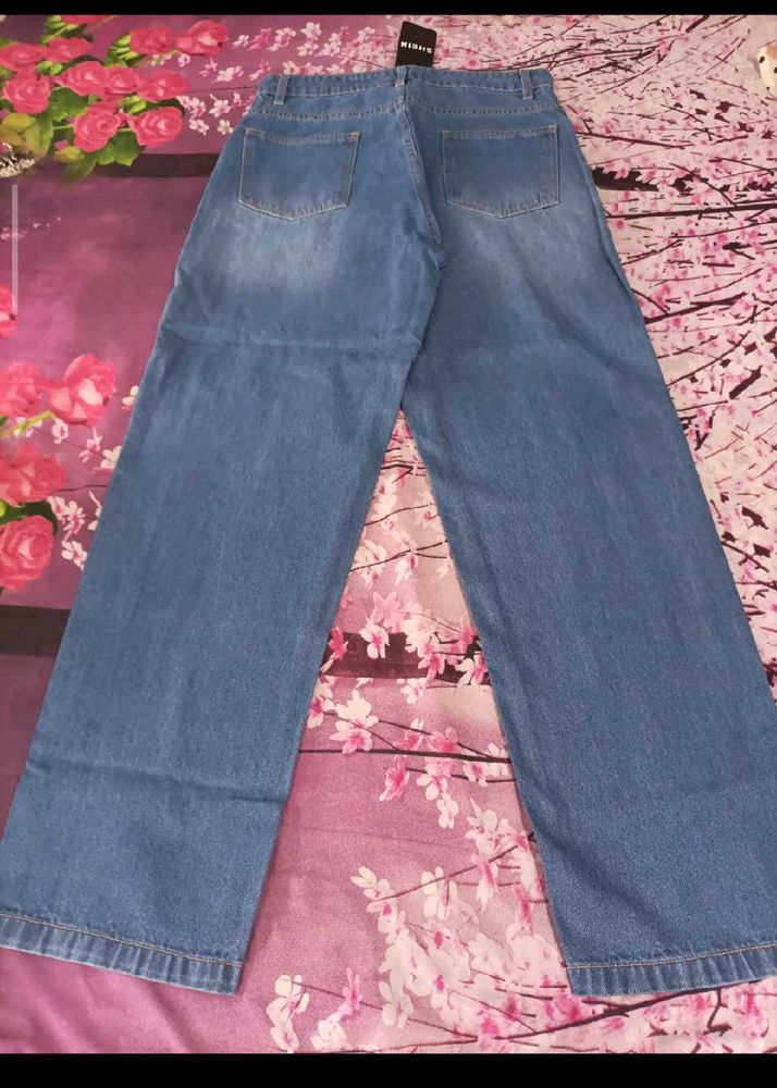Wide Leg Blue Denim Jeans