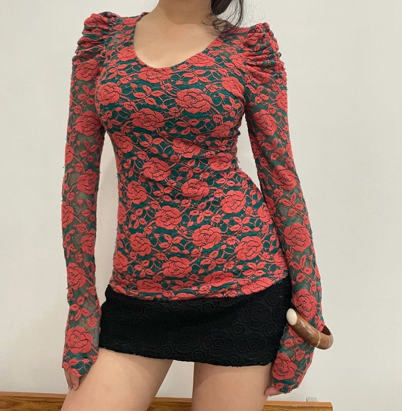 Sheer Rose Lace Top