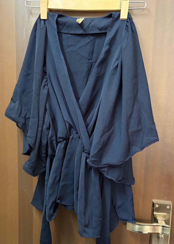 Chic Navy Blue Wrap Top