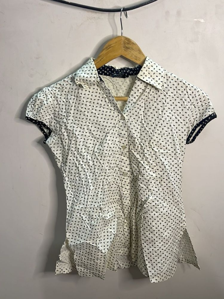 Chic White Printed Button-Up Top