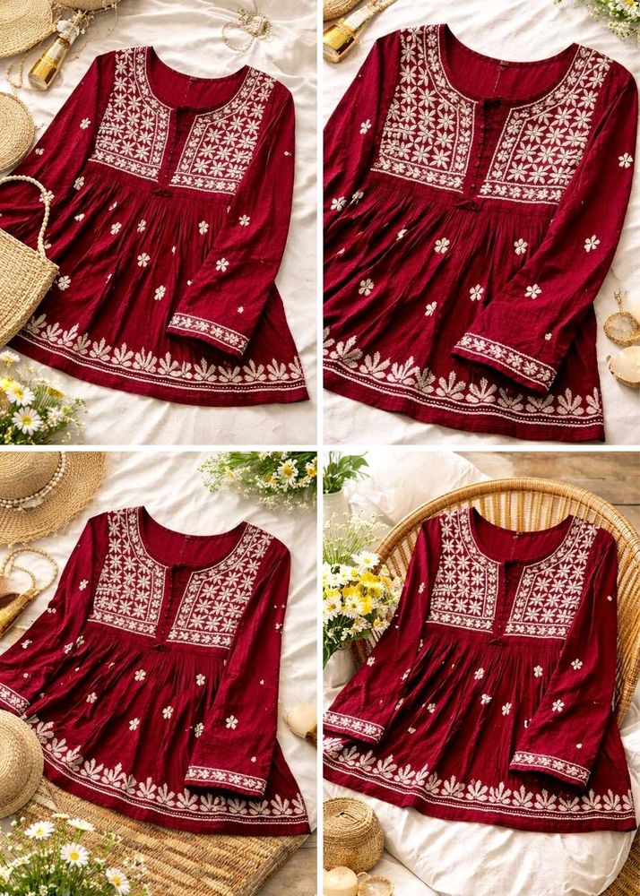 Maroon Embroidered Kurta Top