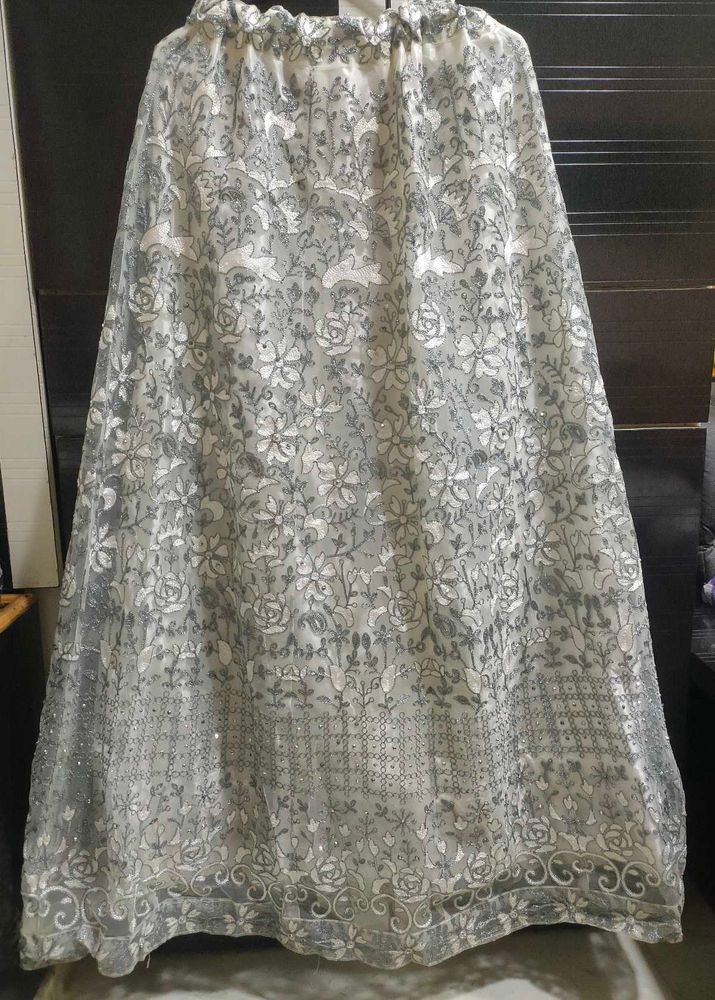 Elegant Silver Embroidered Skirt