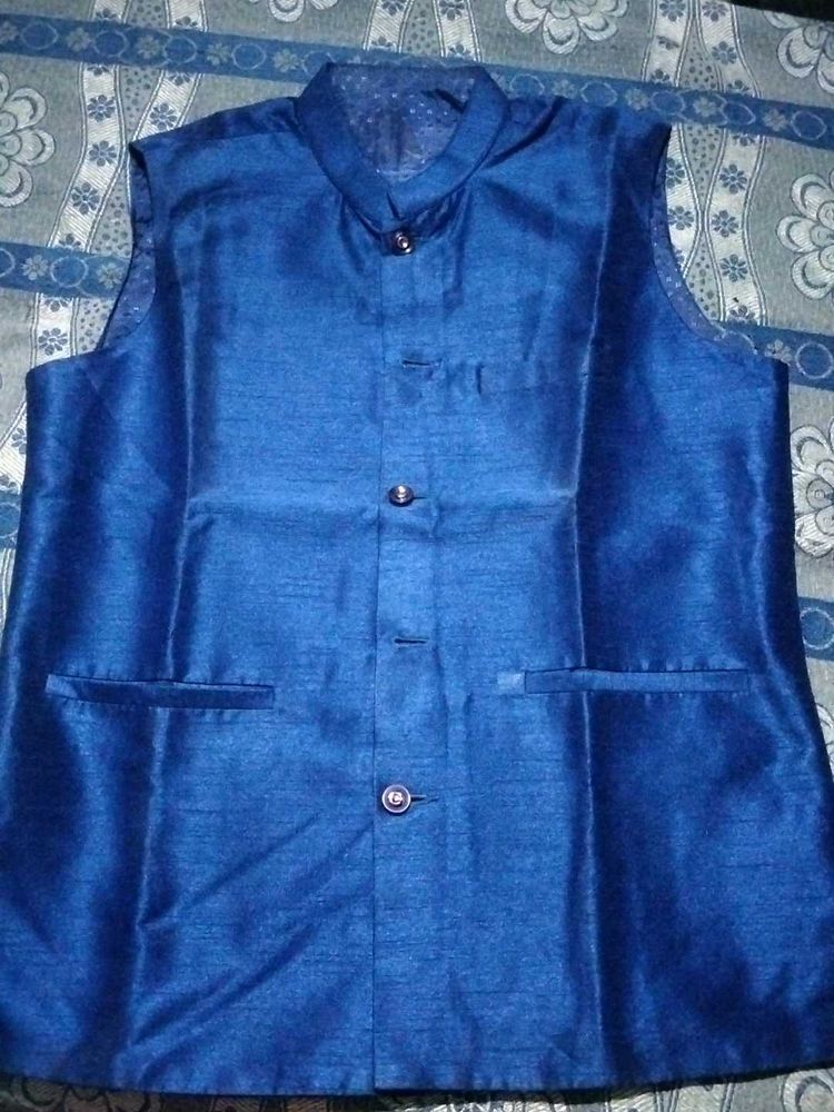 Men's Royal Blue Silk Nehru Jacket