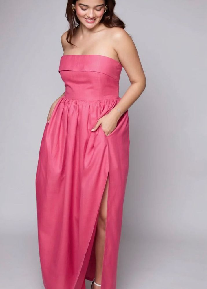 Strapless Pink Maxi Dress with Slit