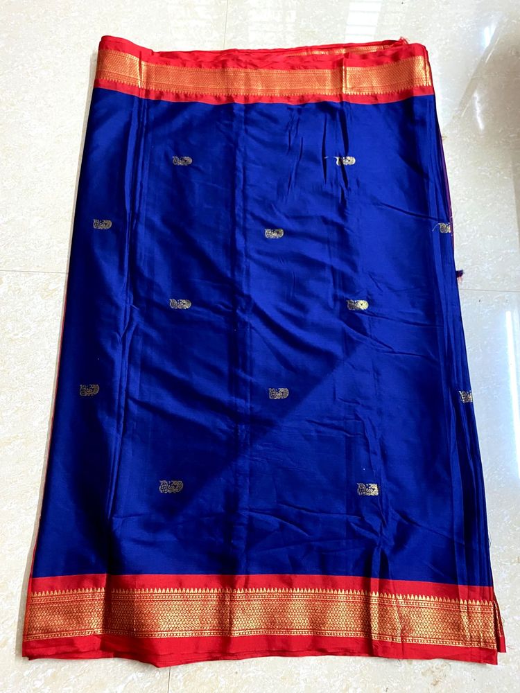 Blue silk cotton blend saree