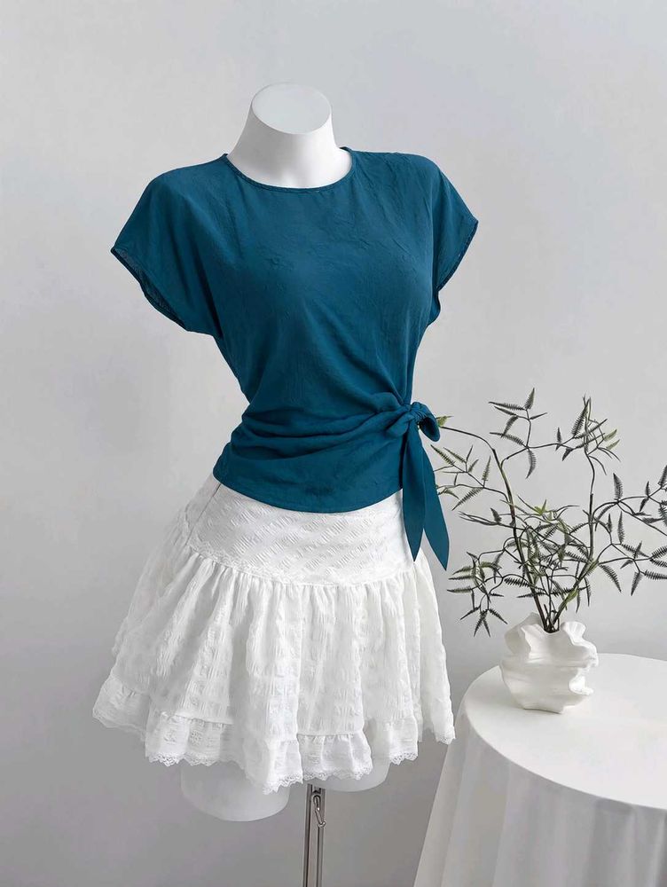 Teal Tie-Waist Top