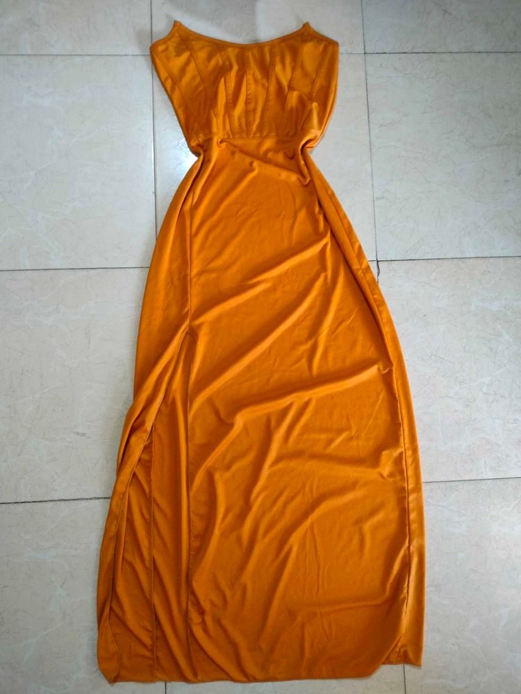 Orange Maxi Dress with Slits🌺🪞🐚🦪
