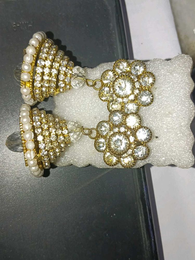 Stunning Gold Jhumkas with Pearls &amp; Crystals