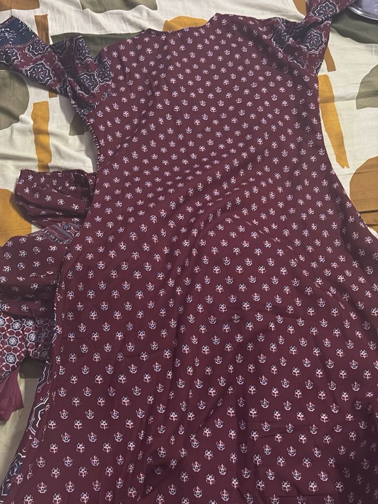 Maroon Printed Kurta Set