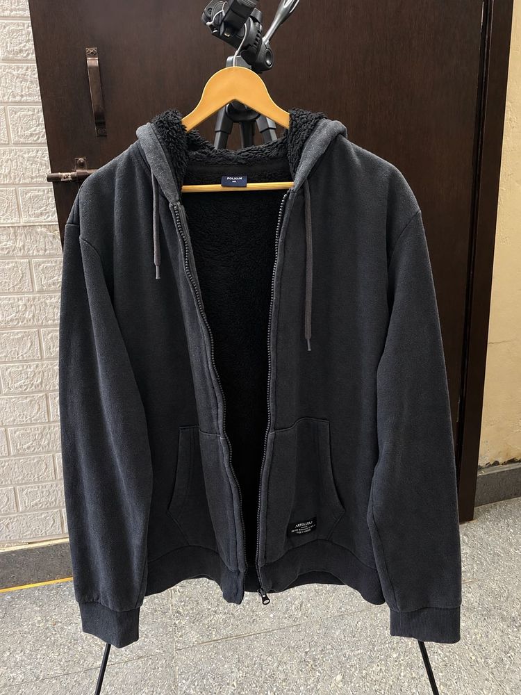 unisex polham Sherpa Lined Zip-Up Hoodie