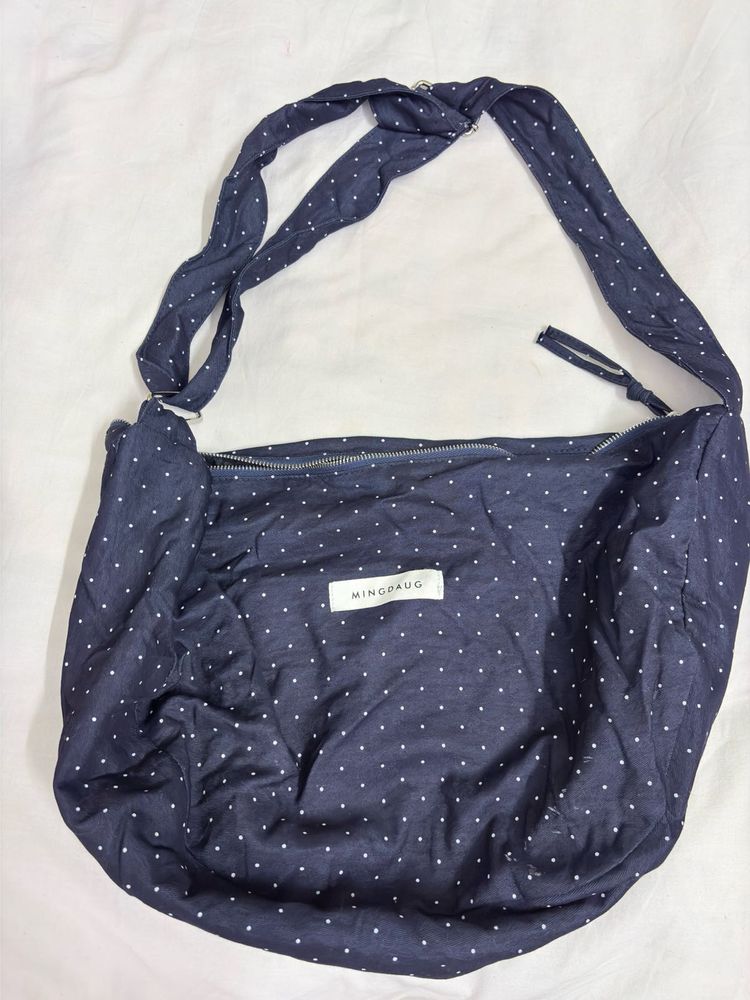 Navy Polka Dot Hobo Bag