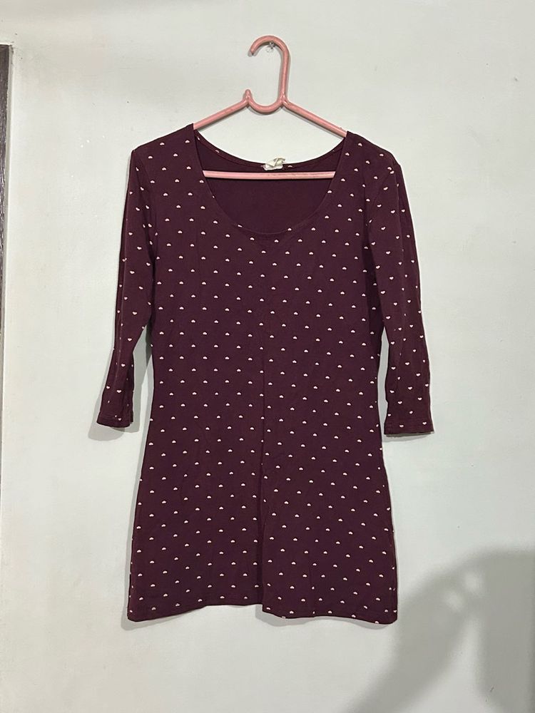 Maroon Polka Dot 3/4 Sleeve Top