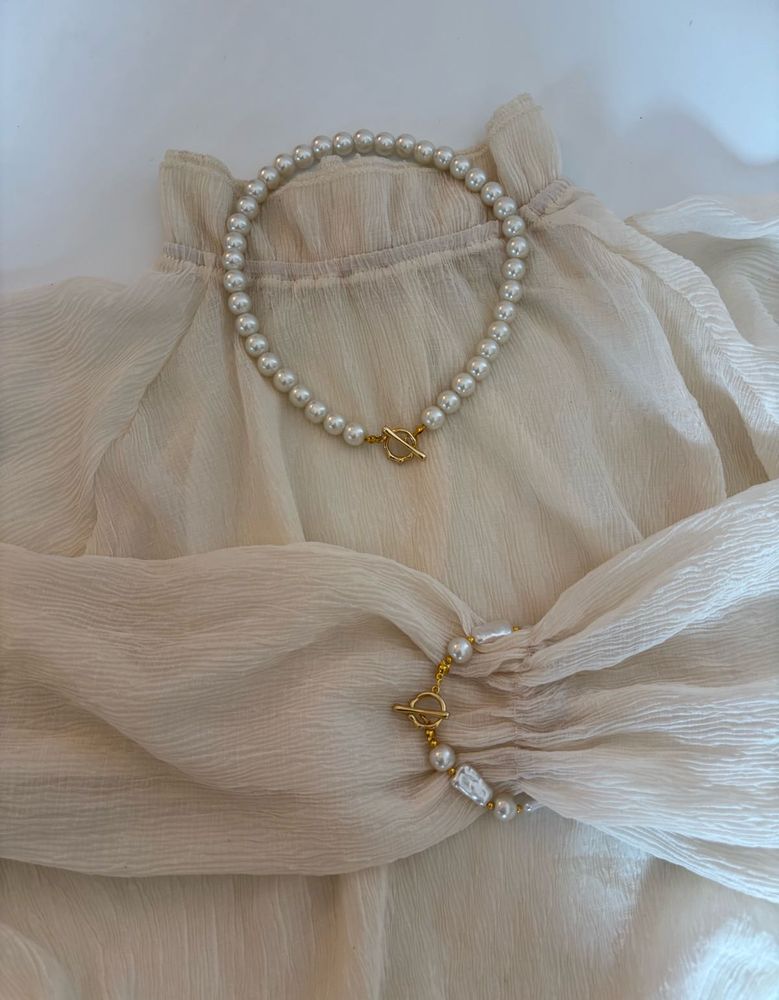 Elegant Pearl Necklace &amp; Bracelet Set