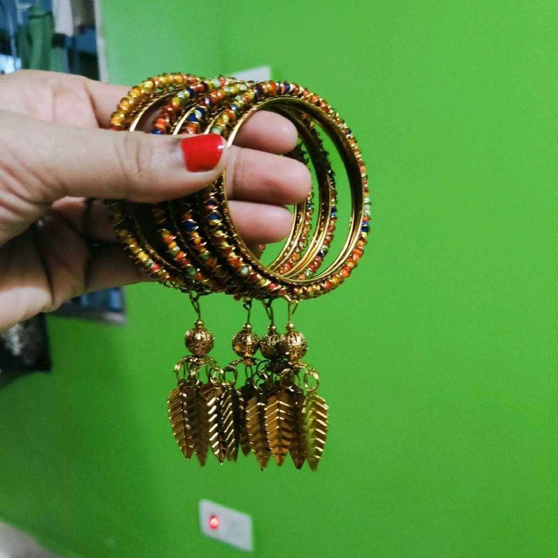 Colorful Beaded &amp; Dangling Leaf Bangles