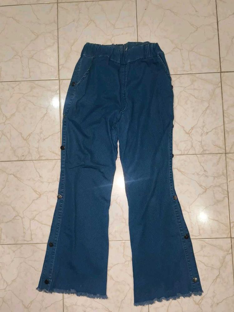 Blue Bell Bottom Jeans with Button Detail