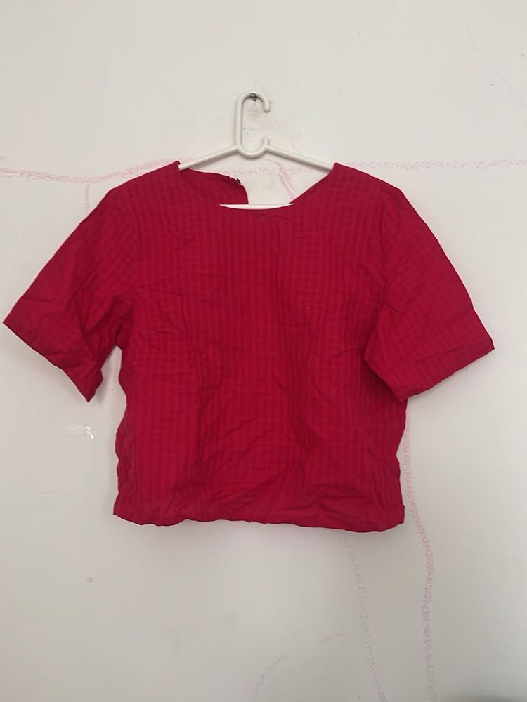 Bright Red Textured Cropped Top