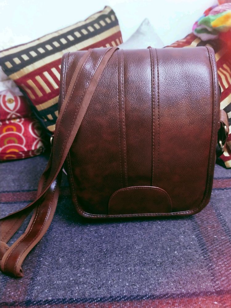 Dark Brown Leather Sling Bag Uni Sex