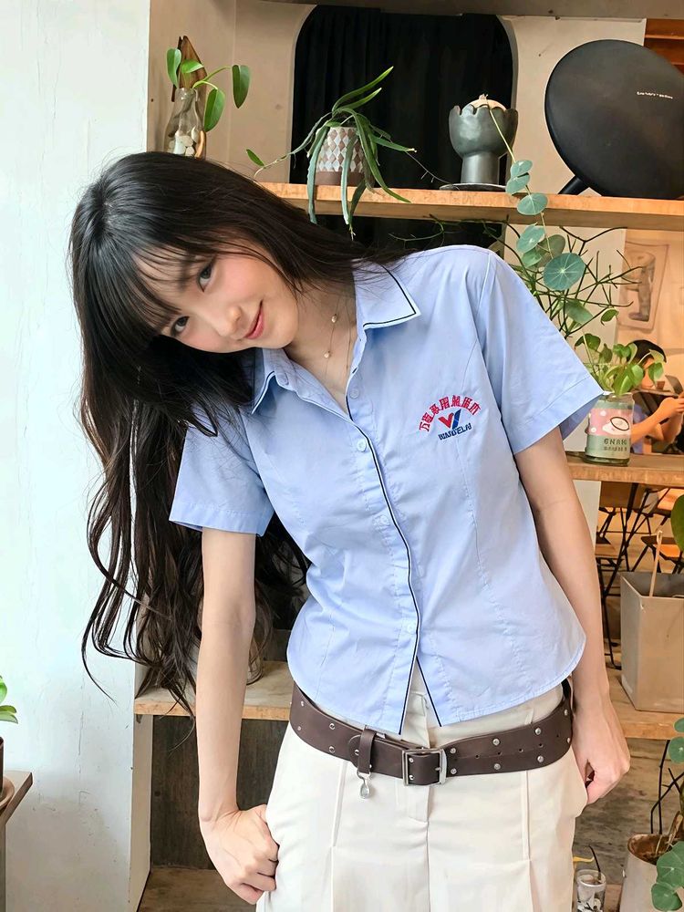 New with tag Cute Light Blue Collared Shirt