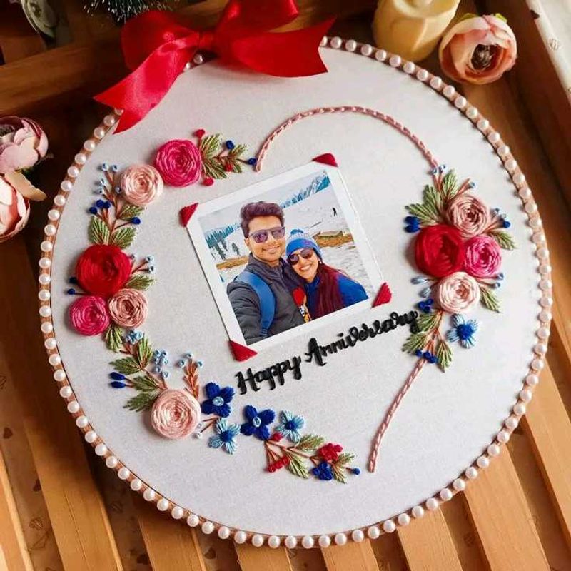 Couple Anniversary Photo Embroidery Hoop